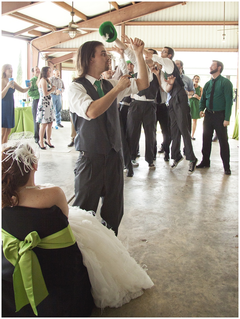 Haak Winery, Santa Fe Texas, Galveston wedding photographer, St. Patrick's Day, wedding, green, garter toss