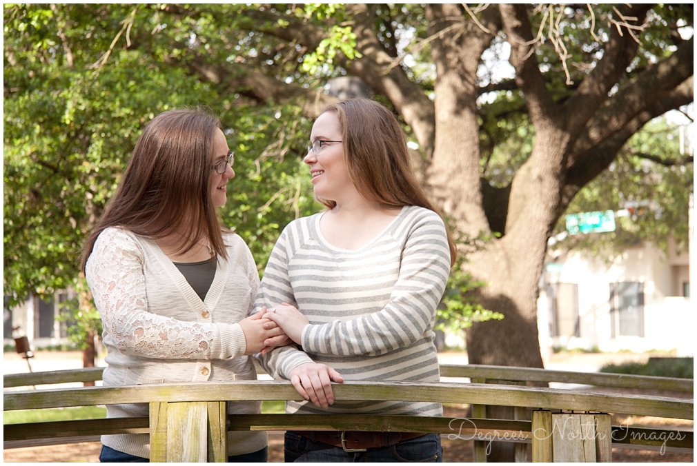 Same sex Houston engagement session at Bell Park by Degrees North Images
