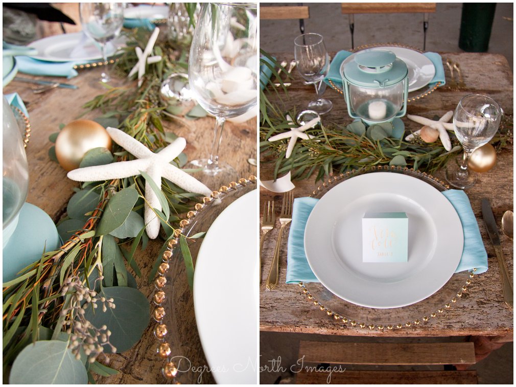 Intimate nautical Christmas wedding table details