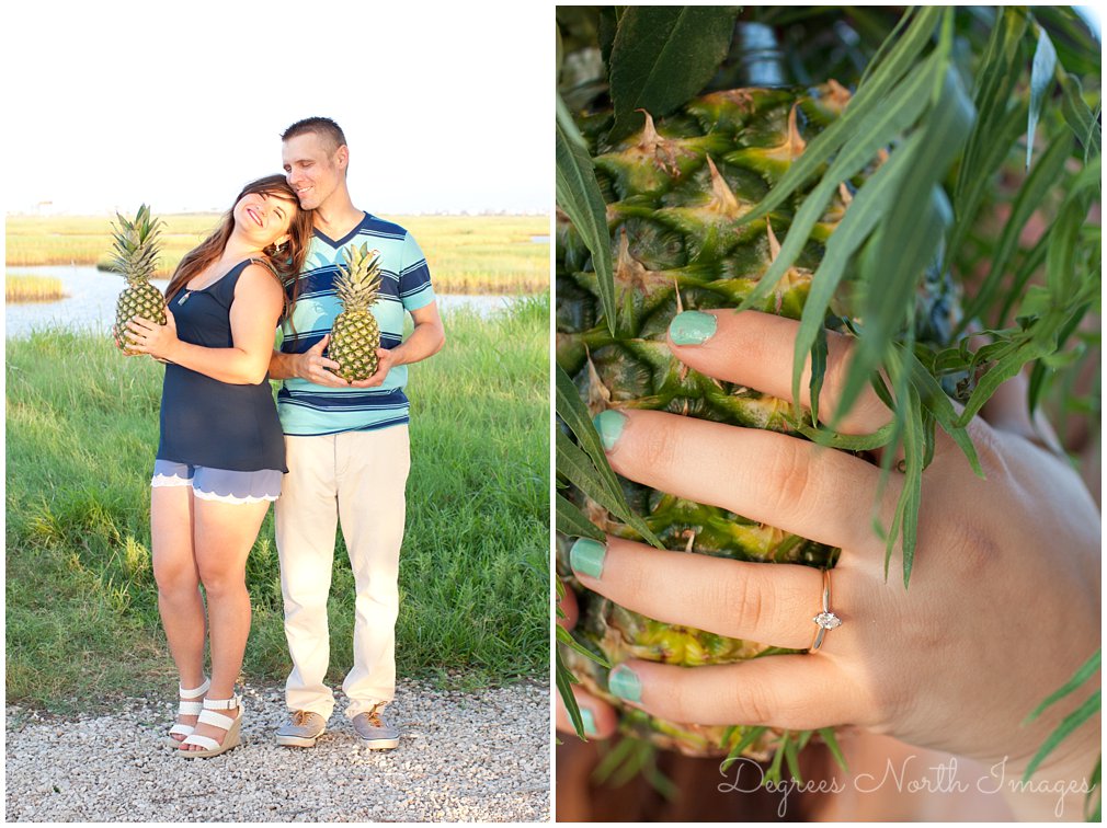 pineapple themed engagement session in Galveston, Texas