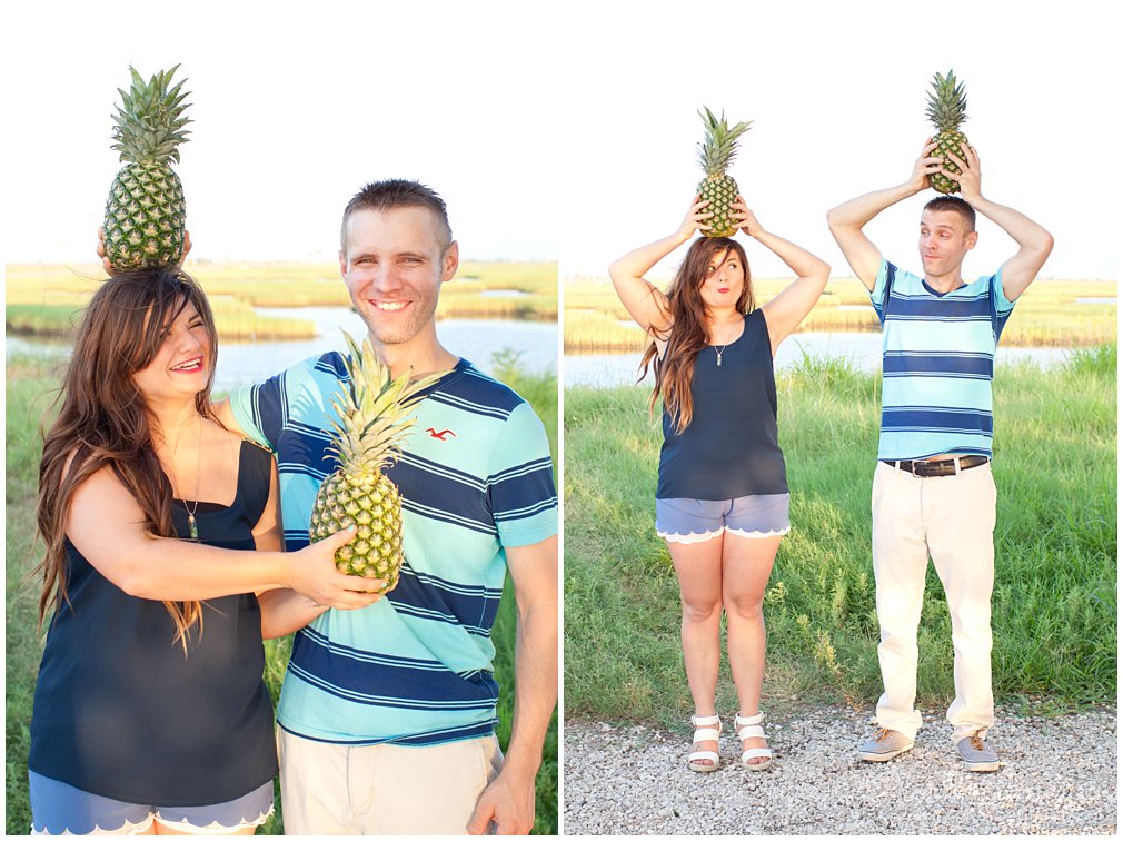 pineapple themed engagement session in Galveston, Texas