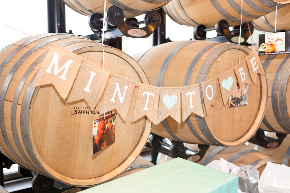 Mint to be bridal shower banner in the Barrel Room at Cooper's Hawk