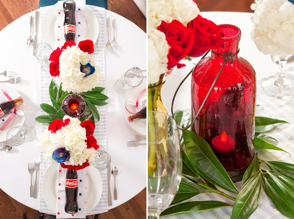 4th of July wedding table decor with red lantern