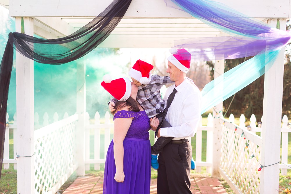 Nightmare Before Christmas family session with green smoke bomb