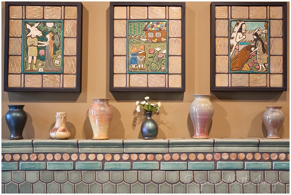 Fireplace at the Pewabic Pottery showroom in Detroit, Michigan