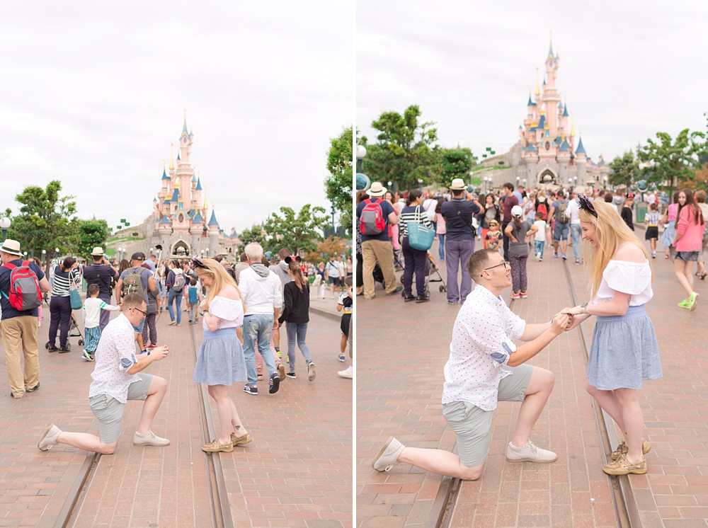 Proposal in front of Sleeping Beauty Castle at Disneyland Paris