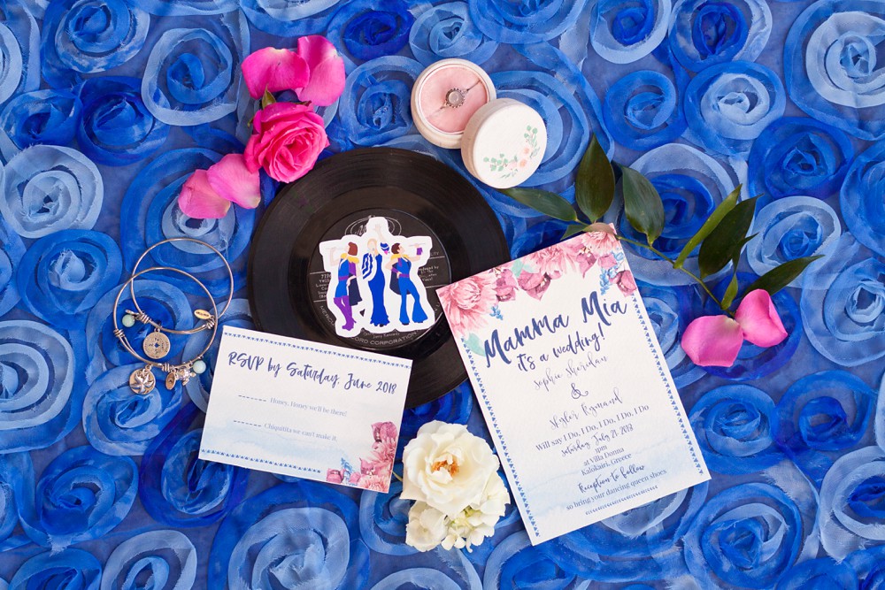 Mamma Mia wedding invitation suite at Clear Lake Texas wedding venue