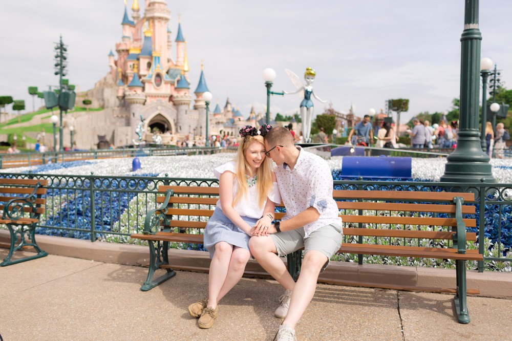 Disneyland Paris engagement session with Sleeping Beauty Castle