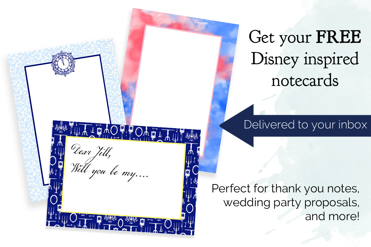 Cinderella, Beauty and the Beast, and Sleeping Beauty inspired wedding notecards