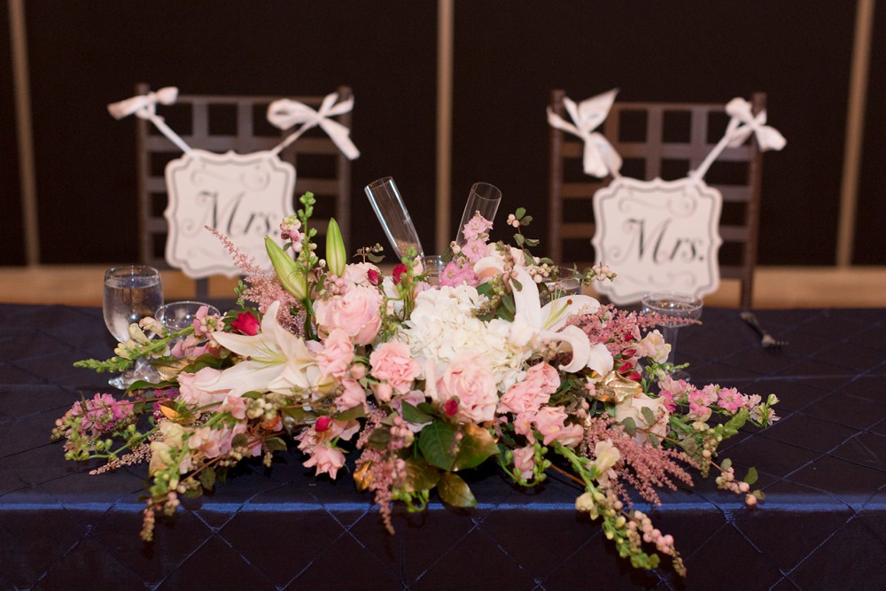 Mrs. and Mrs. head table floral centerpiece
