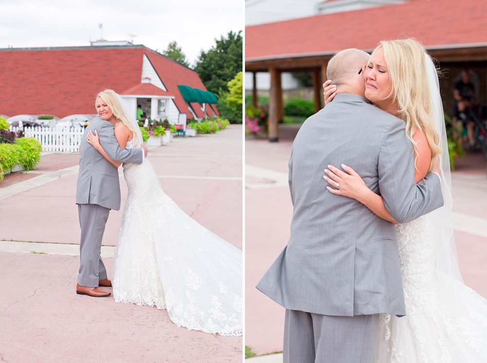 Bride and Father crying at first look at Mission Point Resort