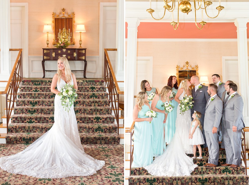 Bridal and wedding party portraits inside at Mission Point Resort