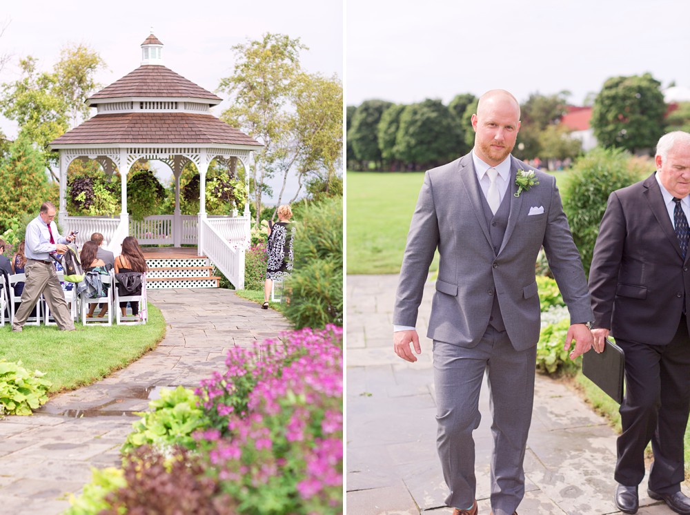Groom walking down the aisle to the Mission Point Gazebo