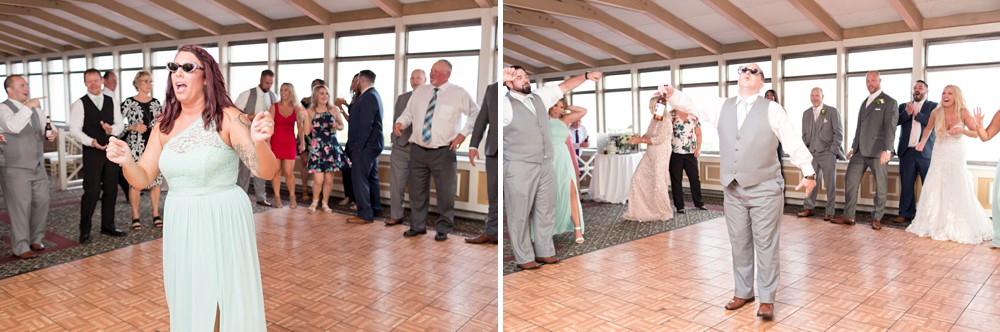 Maid of honor and Best Man doing the sunglasses dance at wedding reception
