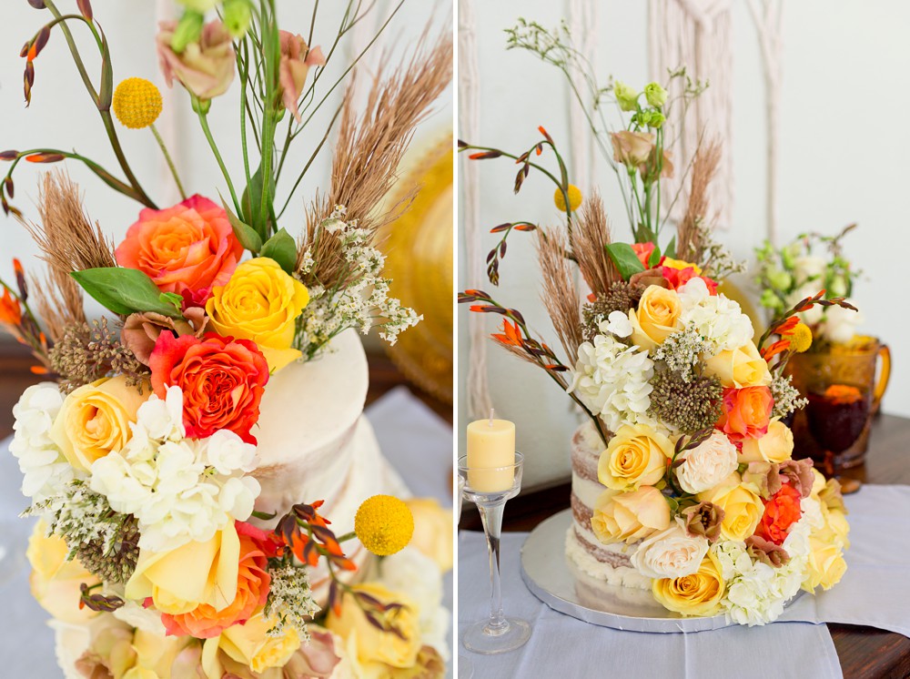 Naked cake with flowers at Galveston wedding reception