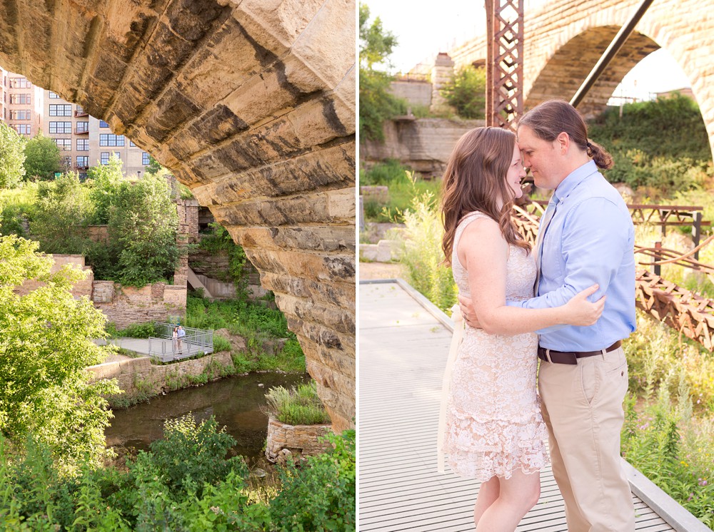 Couple at their anniversary session at Mill Ruins Park in Minneapolis