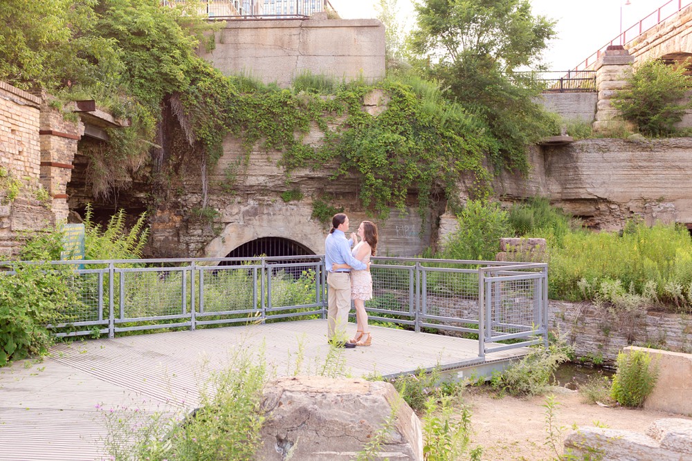 Couple dancing during their anniversary session at Mill Ruins Park in Minneapolis
