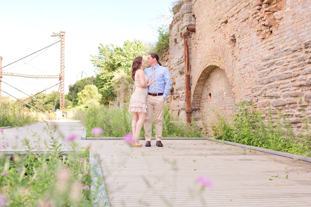 Couple at their anniversary session at Mill Ruins Park in Minneapolis