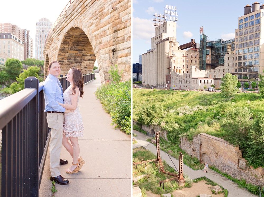 Couple at their Mill Ruins Park anniversary session in Minneapolis
