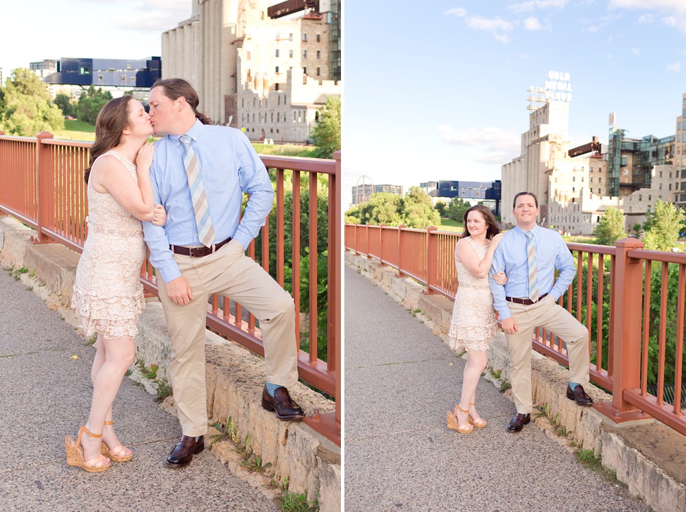 Couple at their anniversary session at Stone Arch Bridge in Minneapolis