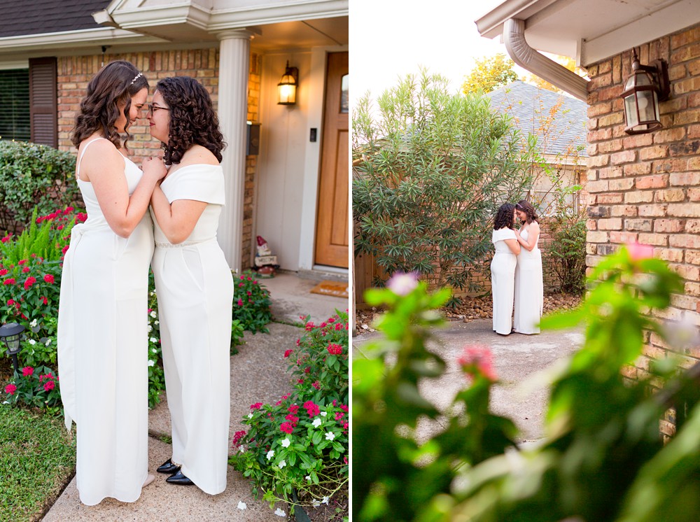 Female same sex couple at their backyard Houston wedding