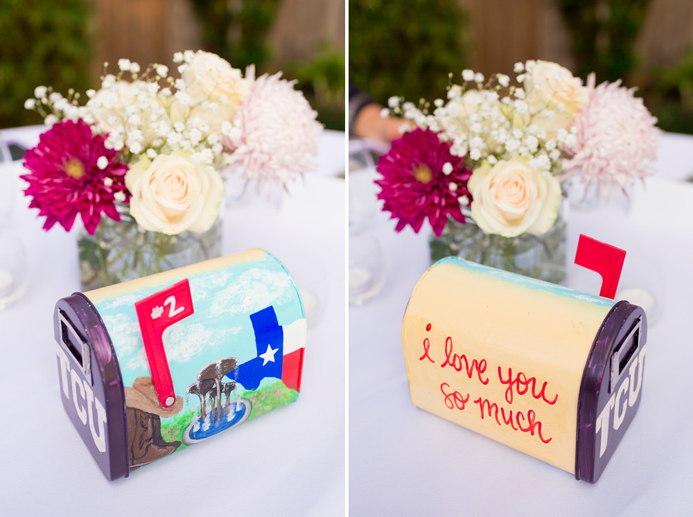 Hand painted mailbox wedding centerpiece table number with Texas icons