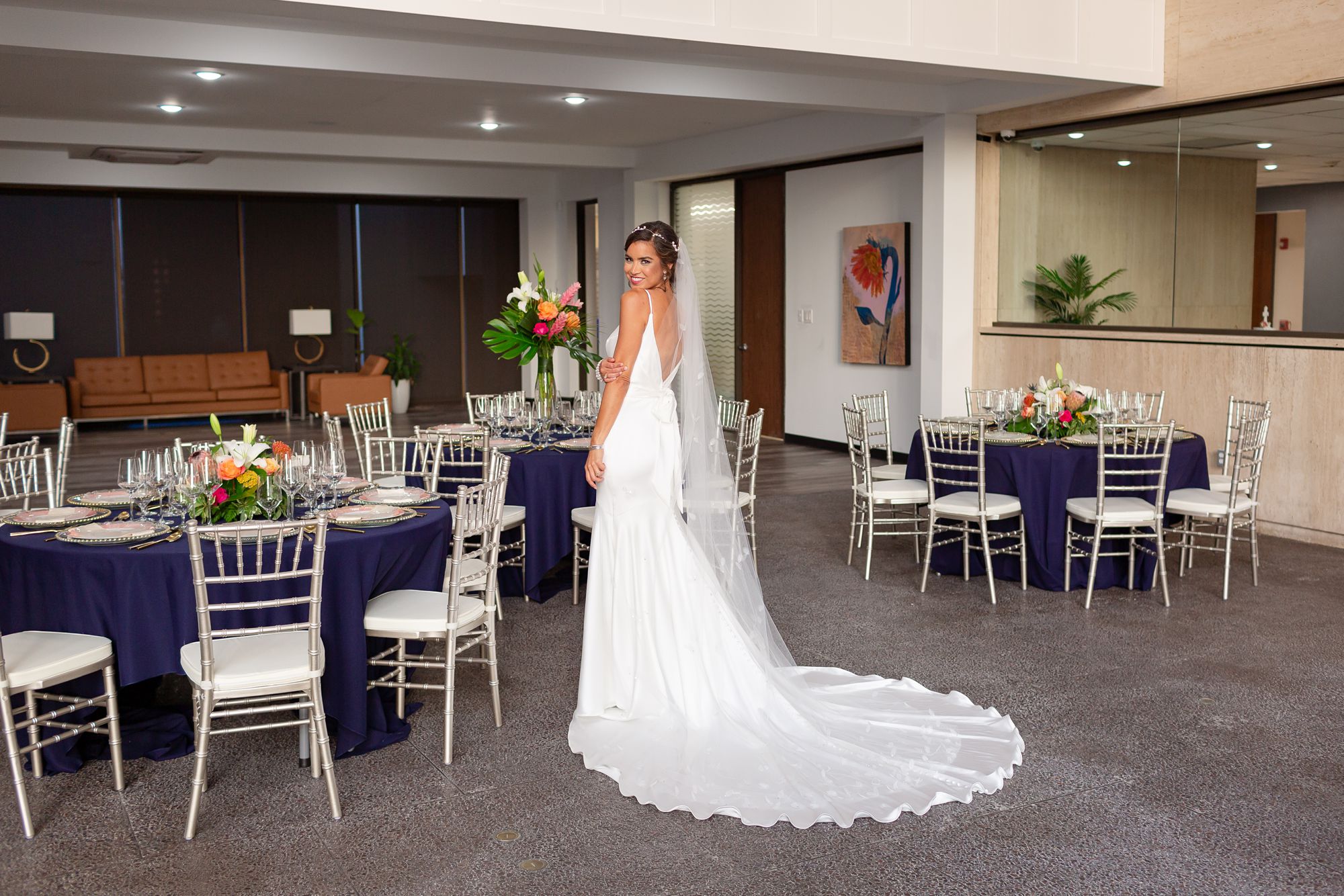 Bride inside Marmo Plaza at wedding reception.