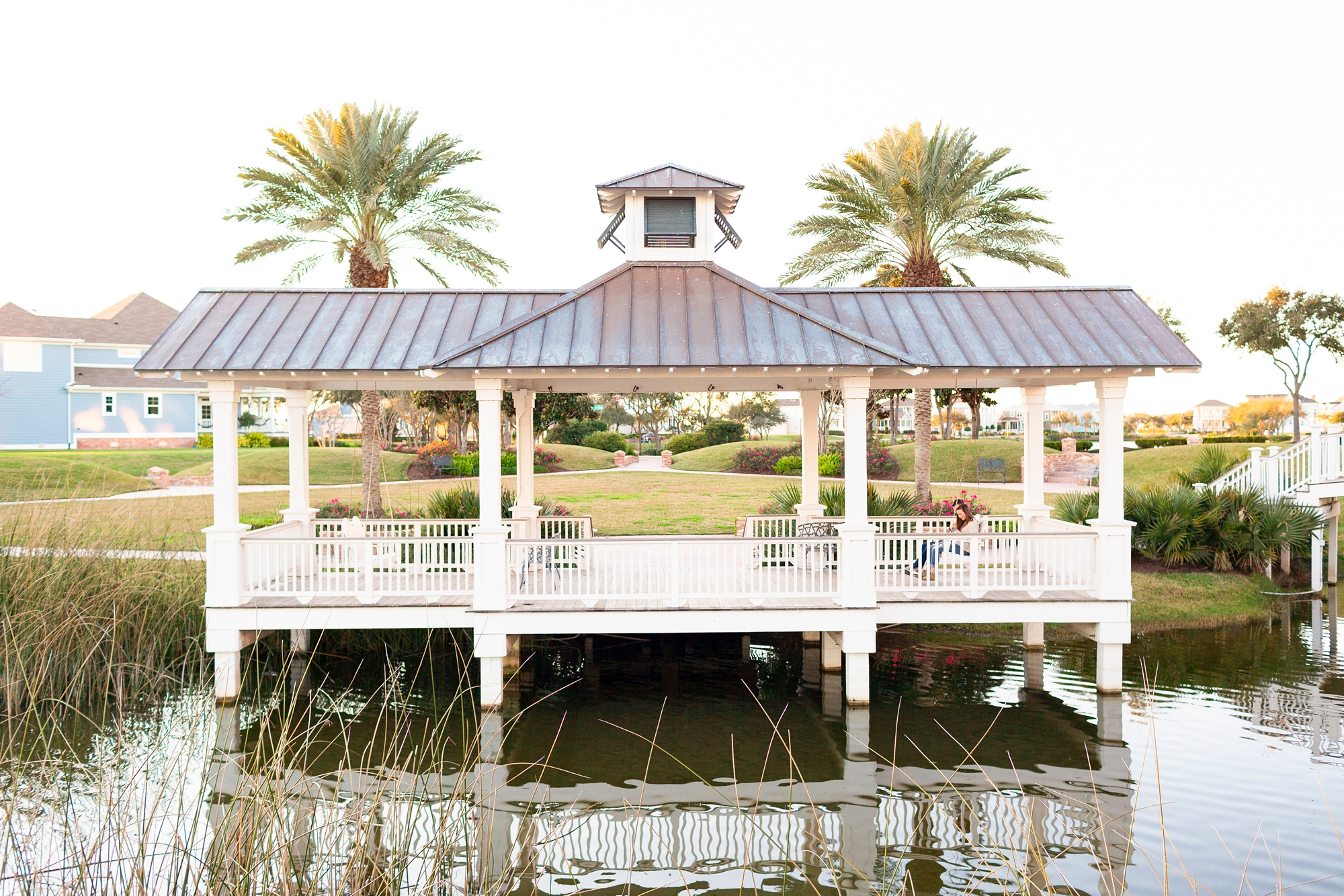 Covered pavilion Galveston engagement session photo locations in the Evia community