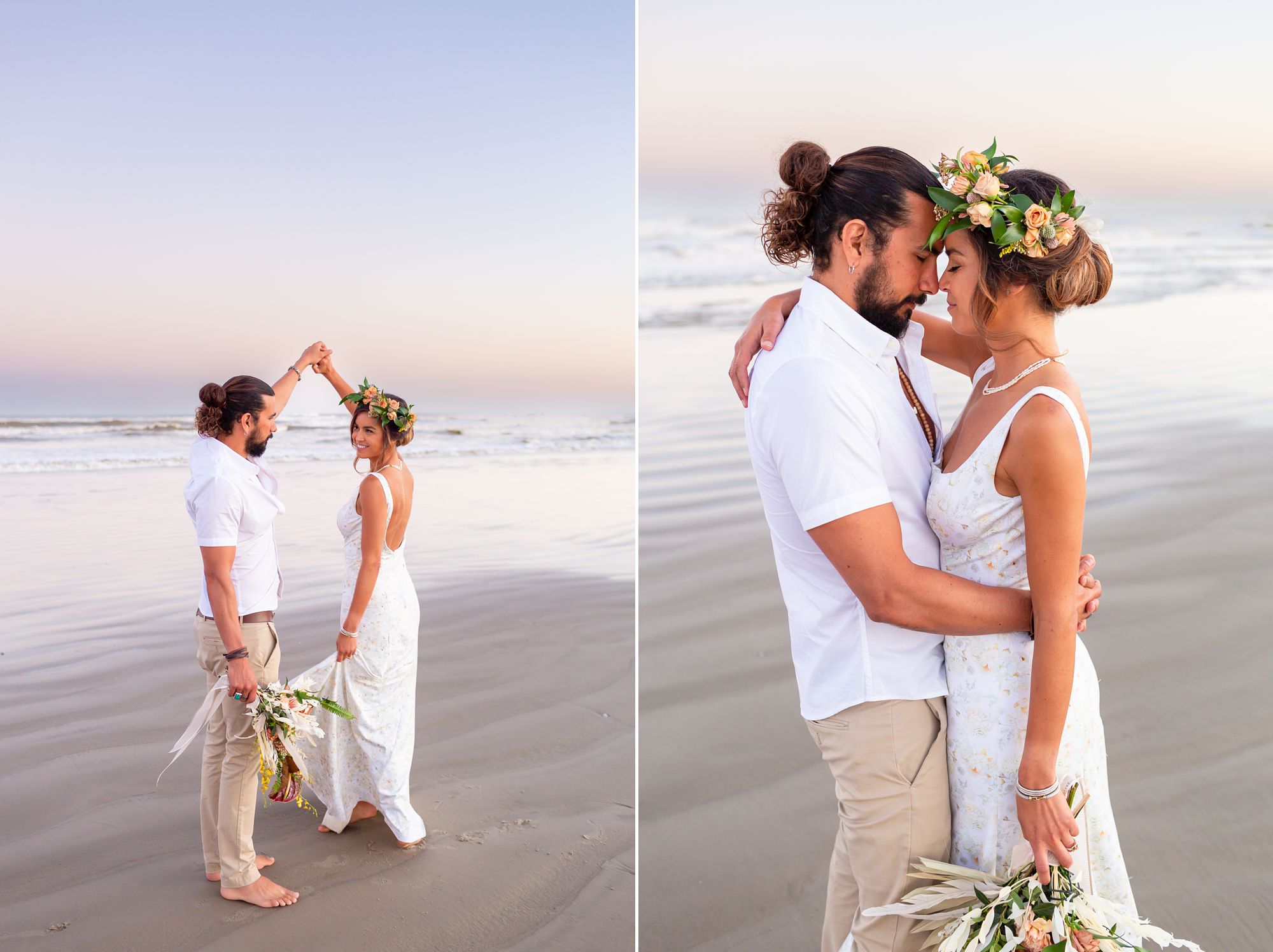 Bride and groom on Galveston Beach