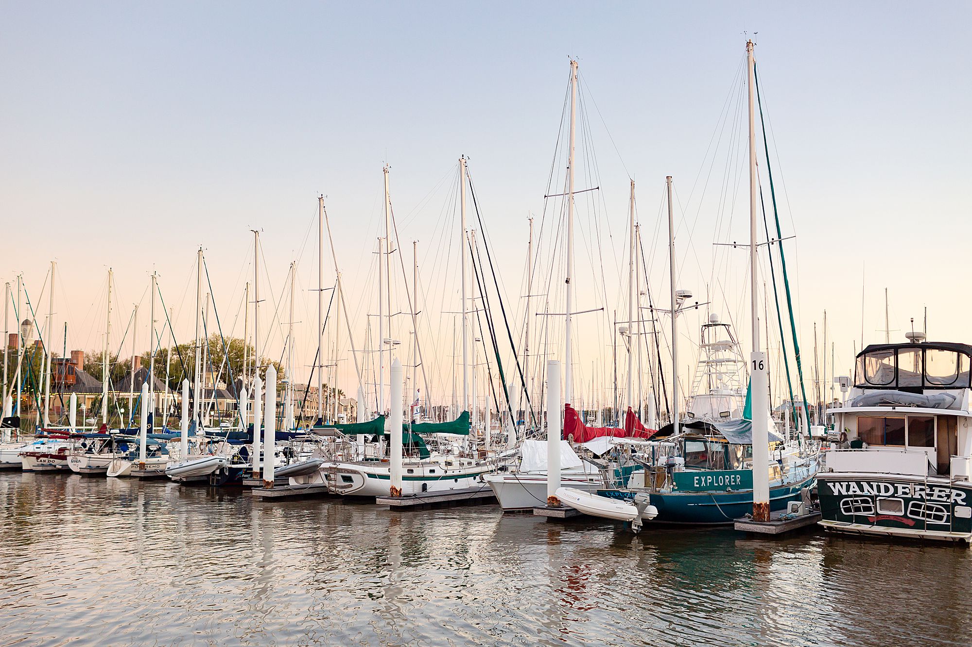 Waterford Harbor Marina at sunset.