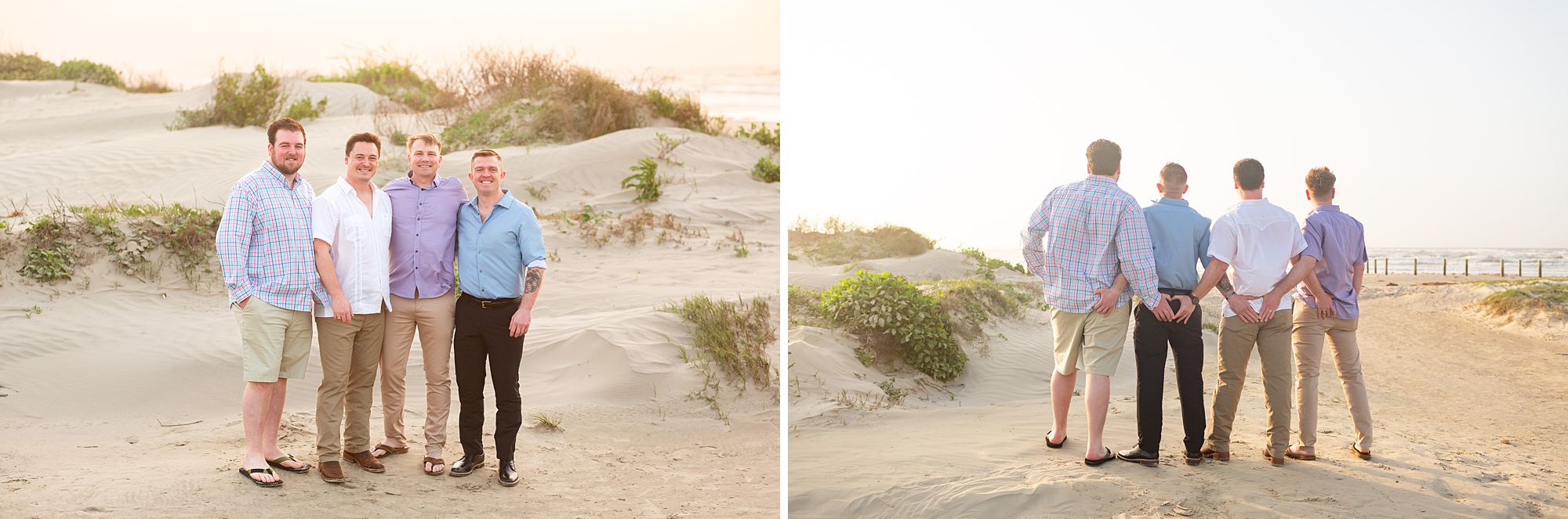 A groom poses with his military buddies after his elopement ceremony.