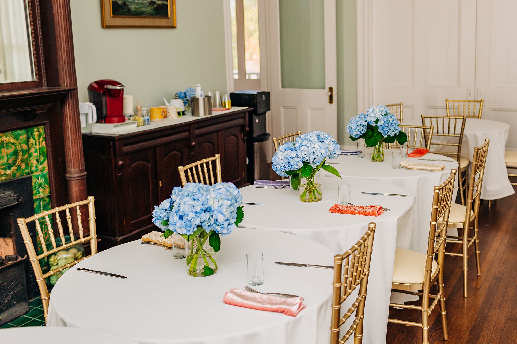 Table set up for a surprise brunch at Carr Mansion.